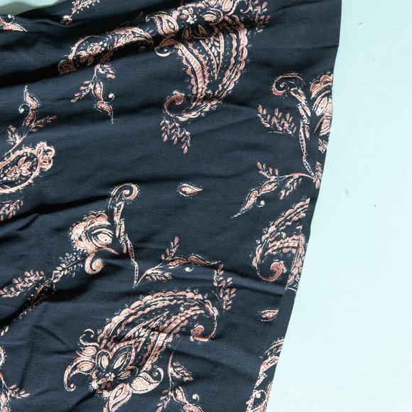 Garnet Hill Navy Blue Bohemian Pocket 3/4 Sleeve Pink Paisley Print Dress Sz 2 - Picture 4 of 9